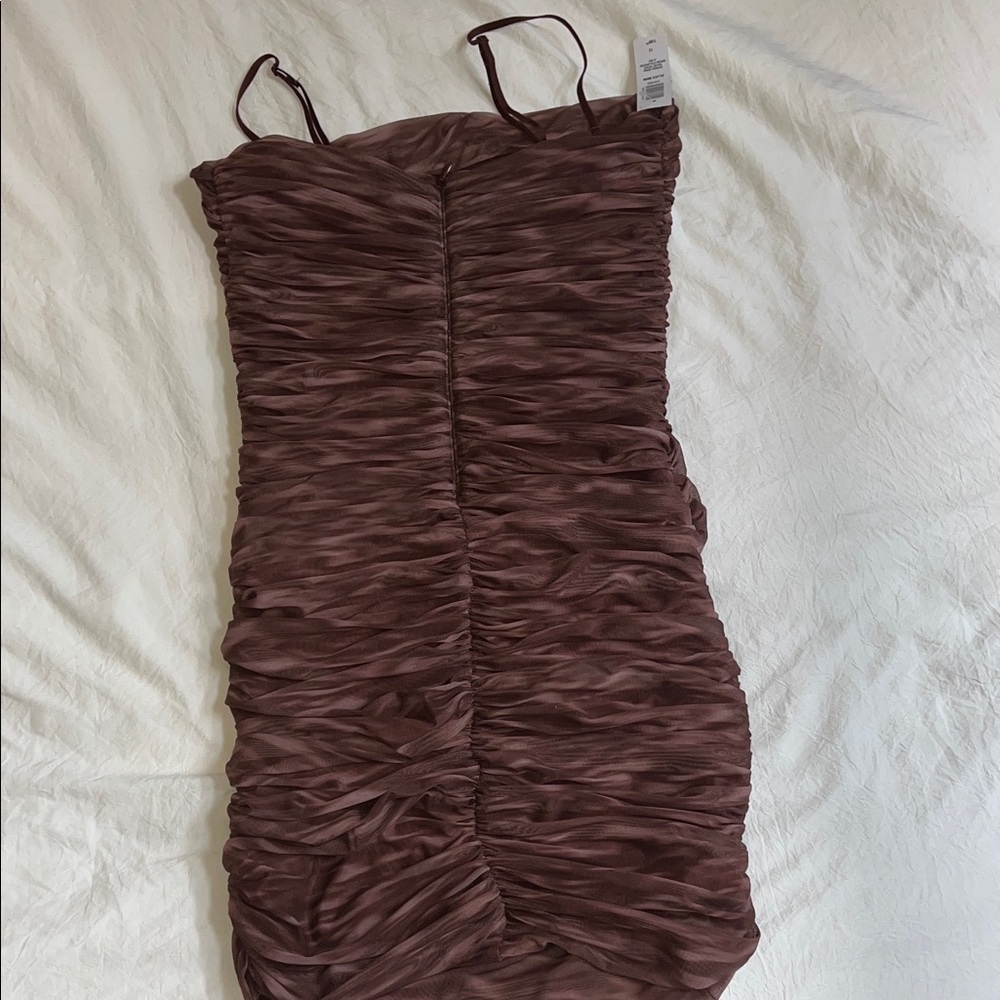 Babaton Aritzia Alias Mini Elegant Brown Ruched Dress - Picture 3 of 5